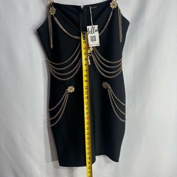 Bella  Black Dress with Gold Chain Accents size M brand new w tags - Picture 14 of 15